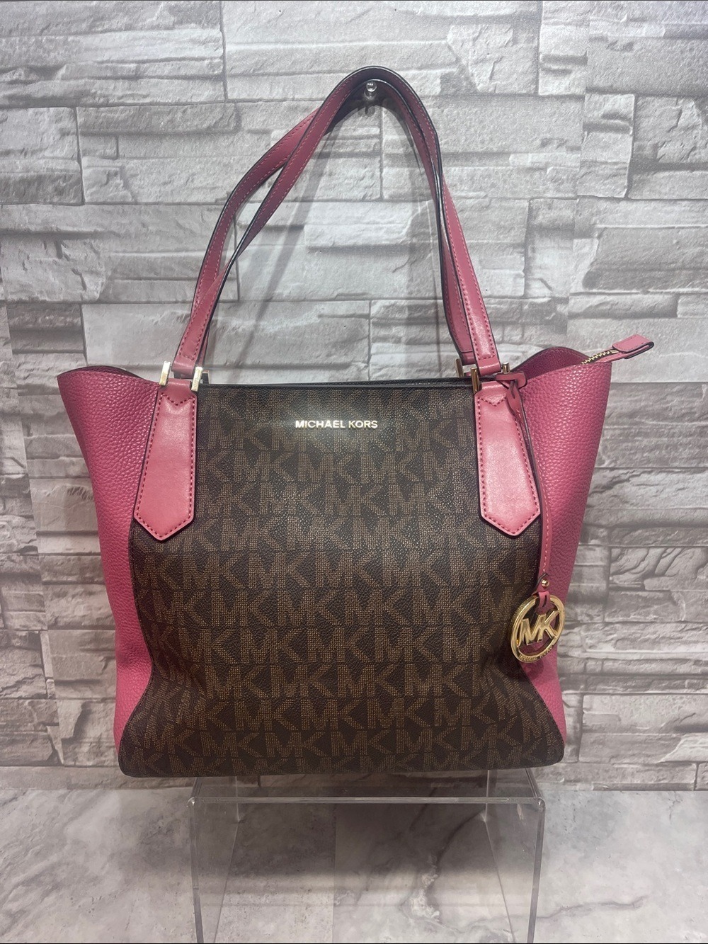 Michael Kors Kimberly Large Monogram Bonded Tote Brown/Tulip